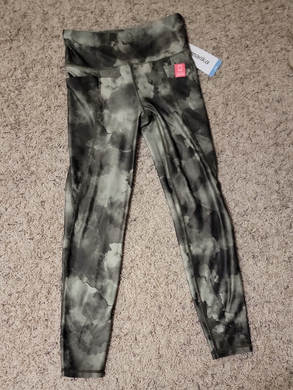 Marika Olive Green and Black Watercolor Camo High-Waist Leggings